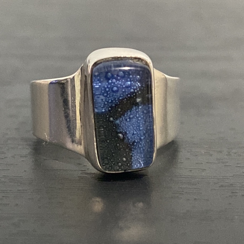 925 Sterling Silver Ring with Handblown Glass Stone Size 6¼ - Picture 6 of 9
